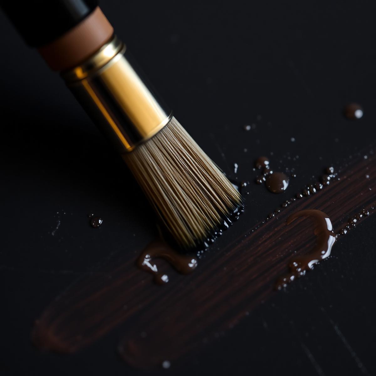 Close-up of a brush applying translucent oil glaze